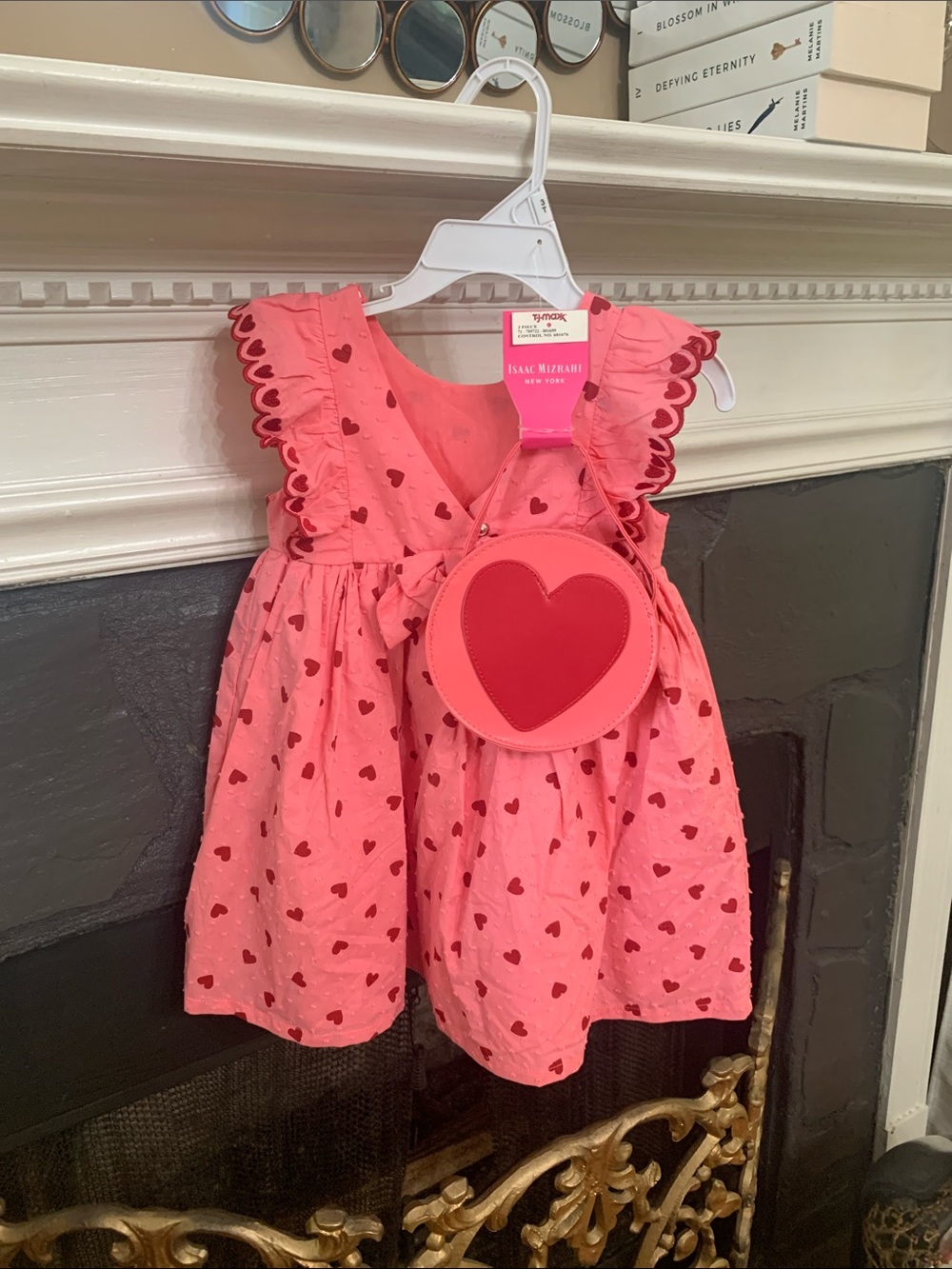 Isaac Mizrahi Pink Dress with Red Heart Crossbody Bag